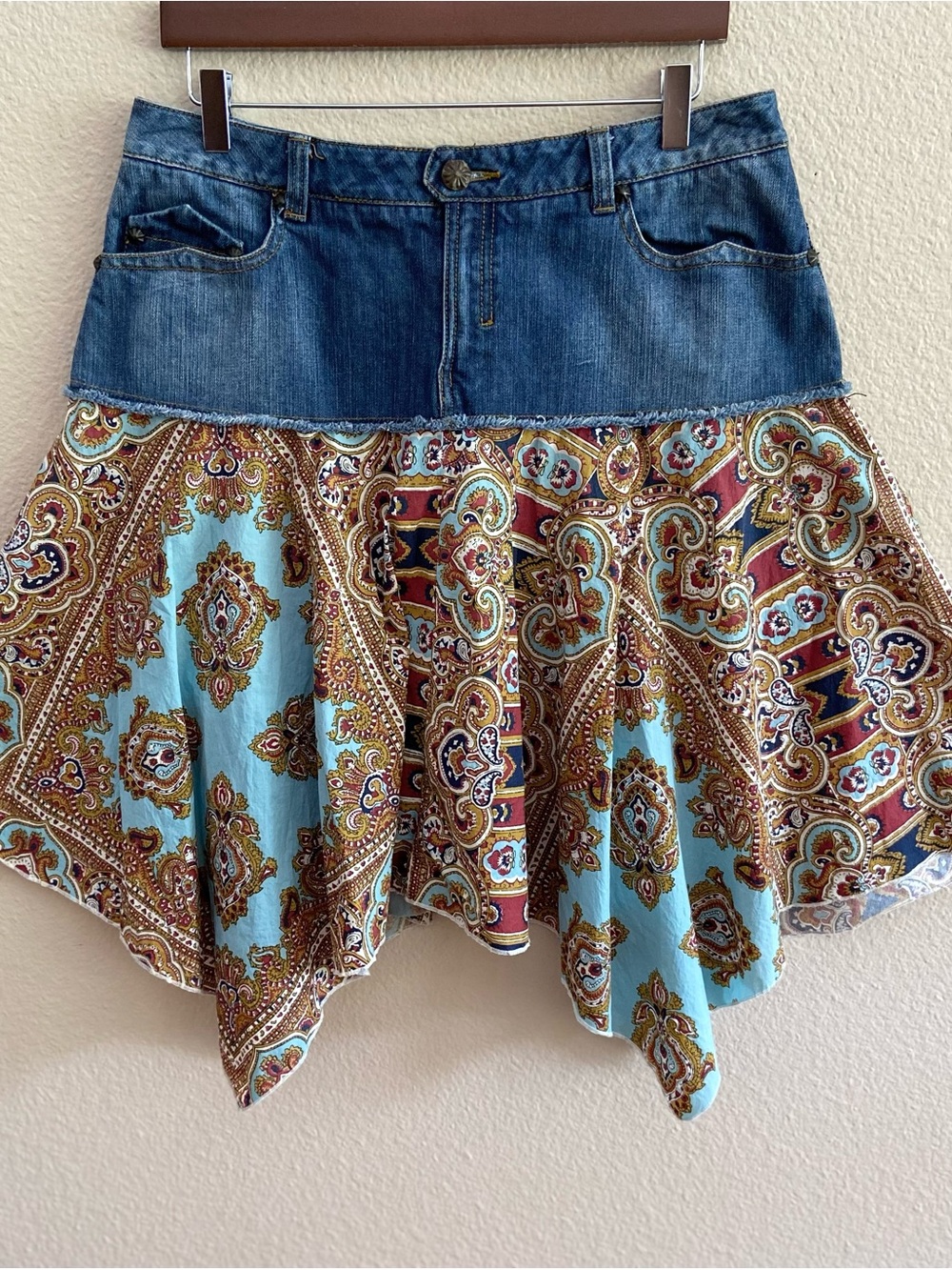 Skirt - Double D Ranch - Denim Yoke - Handkerchief Hem - Paisley Print - Size 12 - Picture 8 of 8